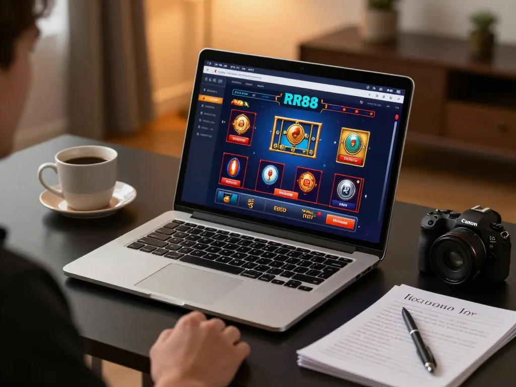 Engaging online gaming experience on RR88 casino site, with a player analyzing strategies.
