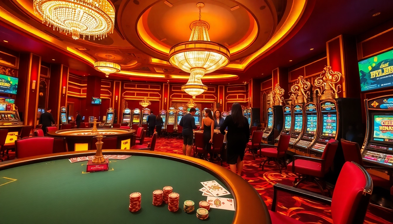 Experience the thrill of betting at https://xx88.us/ with a vibrant casino scene showcasing poker, roulette, and slot machines.