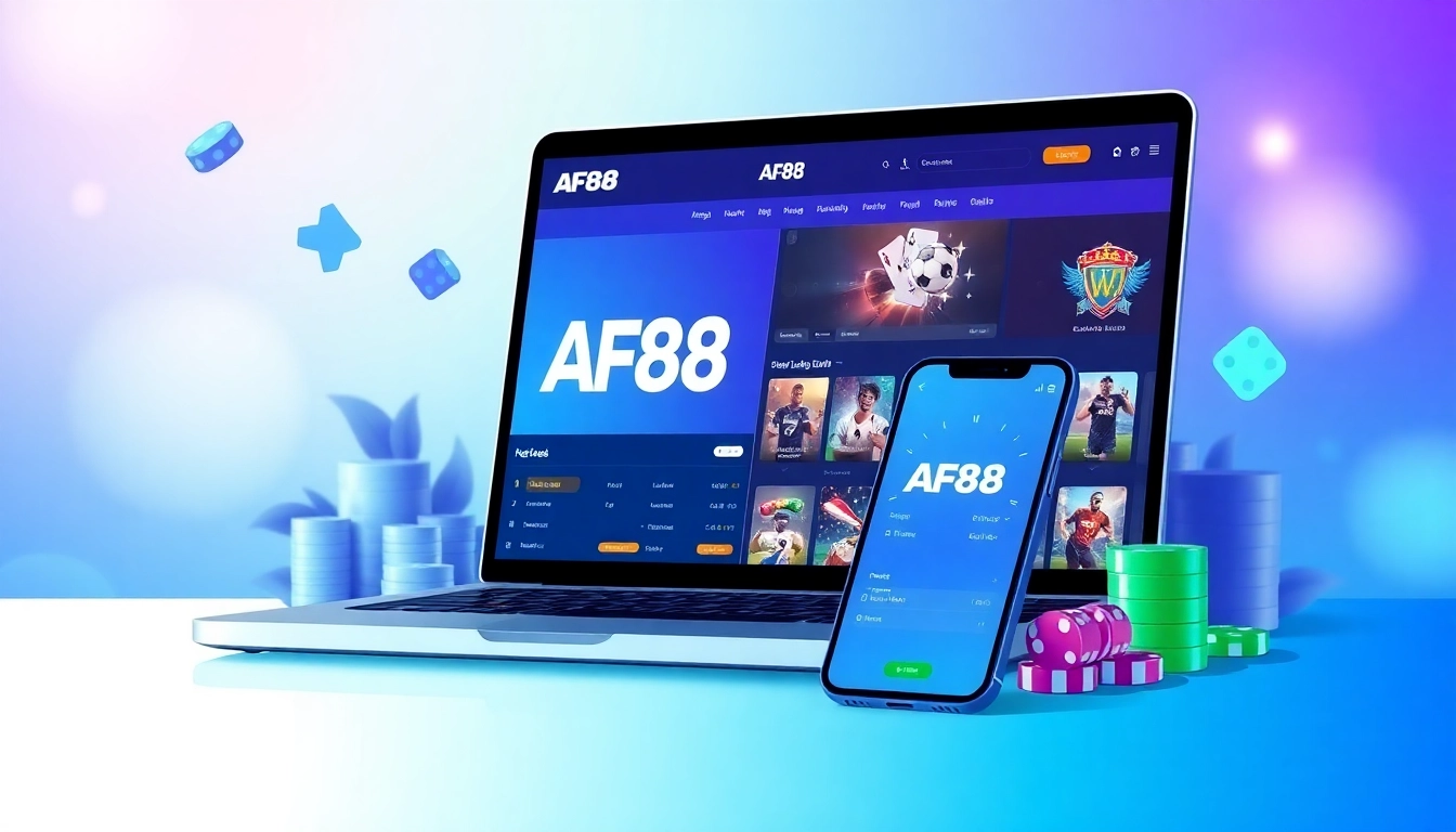 AF88 online betting platform displayed on devices, showcasing vibrant gaming options.