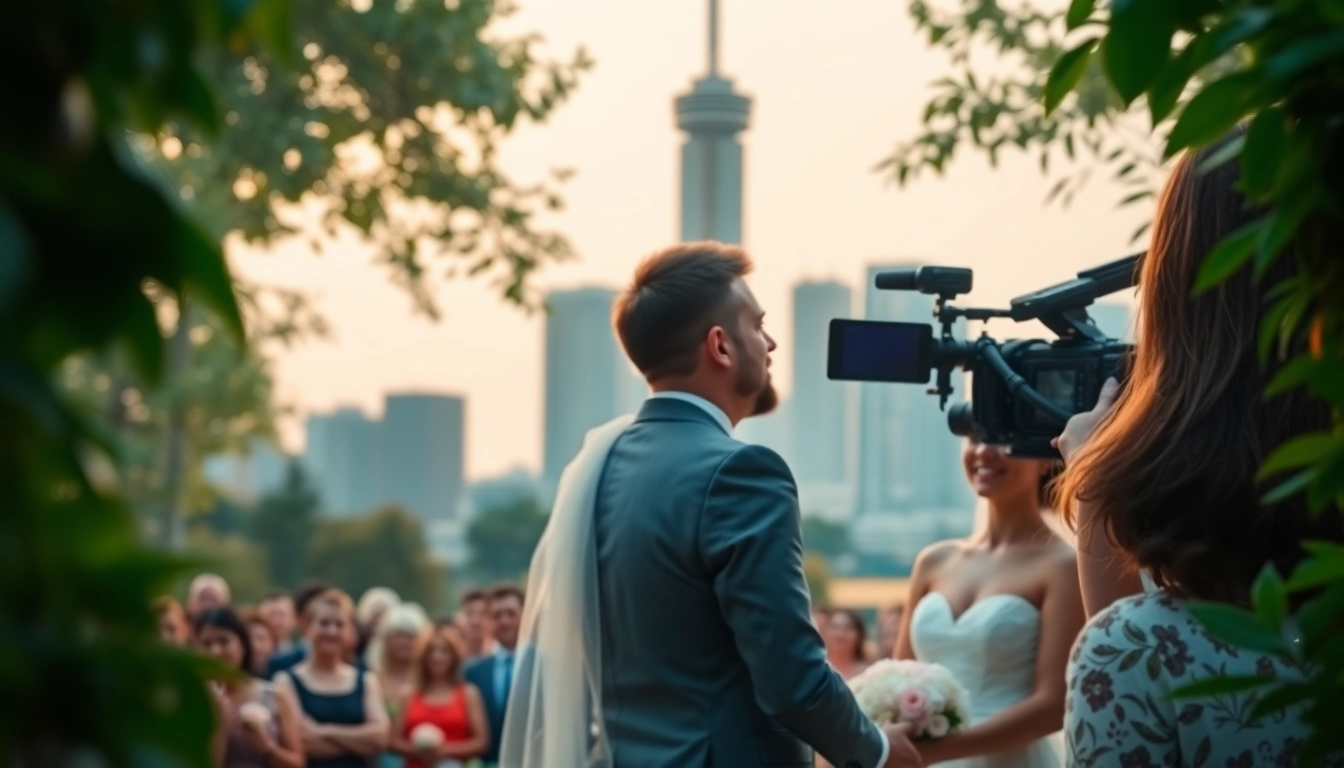 Toronto videography showcasing a wedding ceremony with a beautiful skyline backdrop.