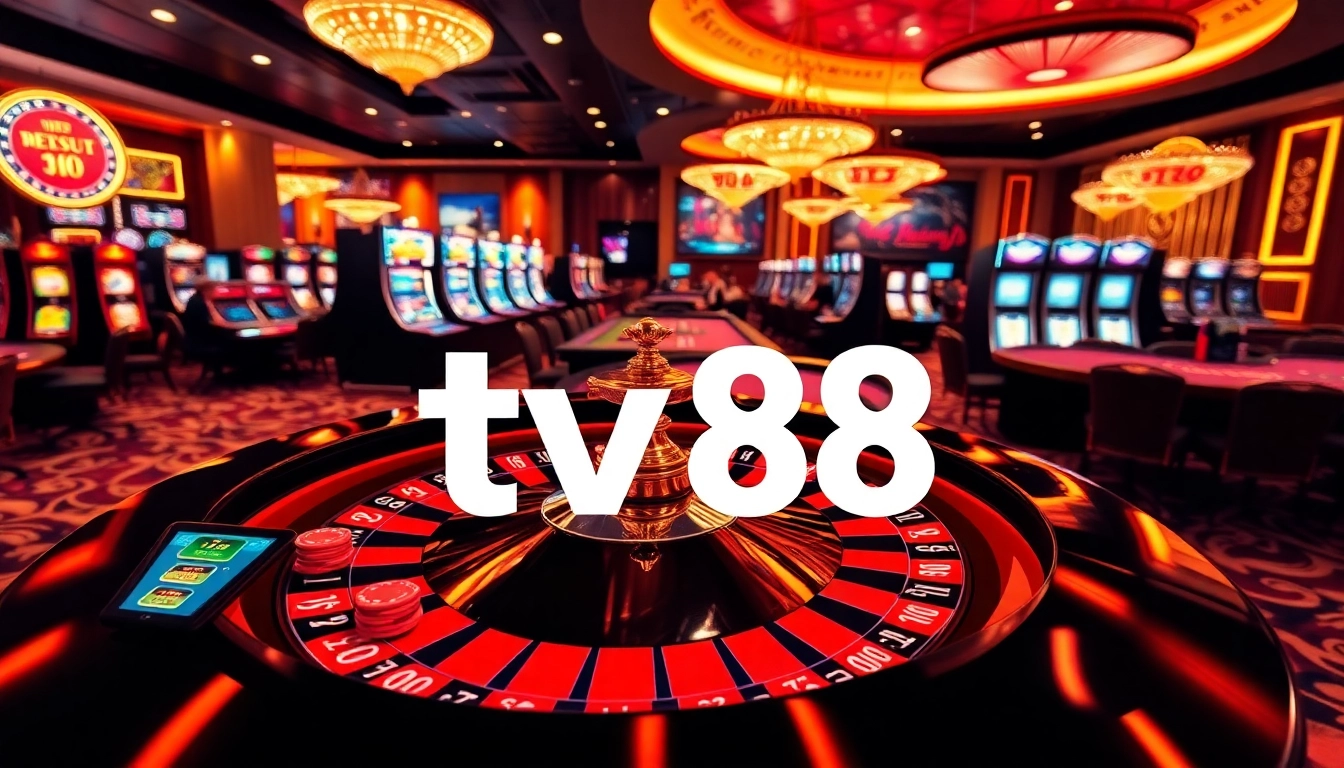 Experience the thrill of gambling at TV88 with luxurious casino tables and vibrant gaming excitement.