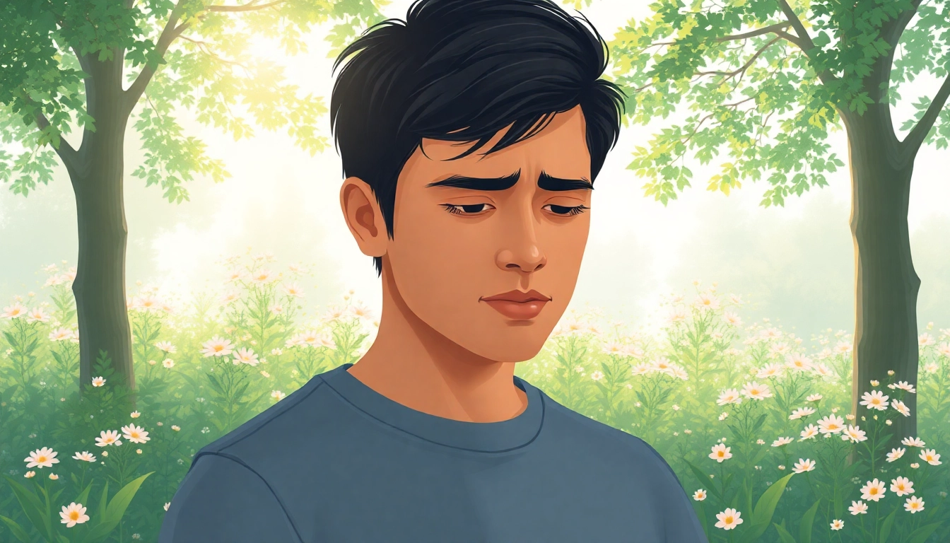 A person experiencing anxiety symptoms looks relaxed in a serene natural setting.