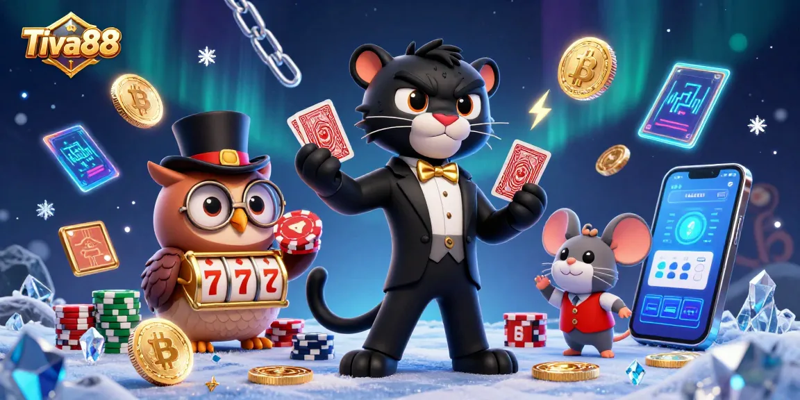 Tiva88 showcases a vibrant 3D illustration of a panther dealer with poker chips, enhancing your online gaming experience.