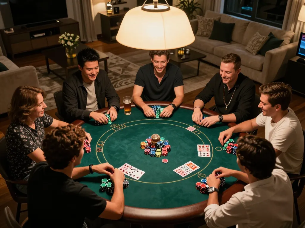 uu88 players enjoying strategic poker night with friends in a cozy home setting