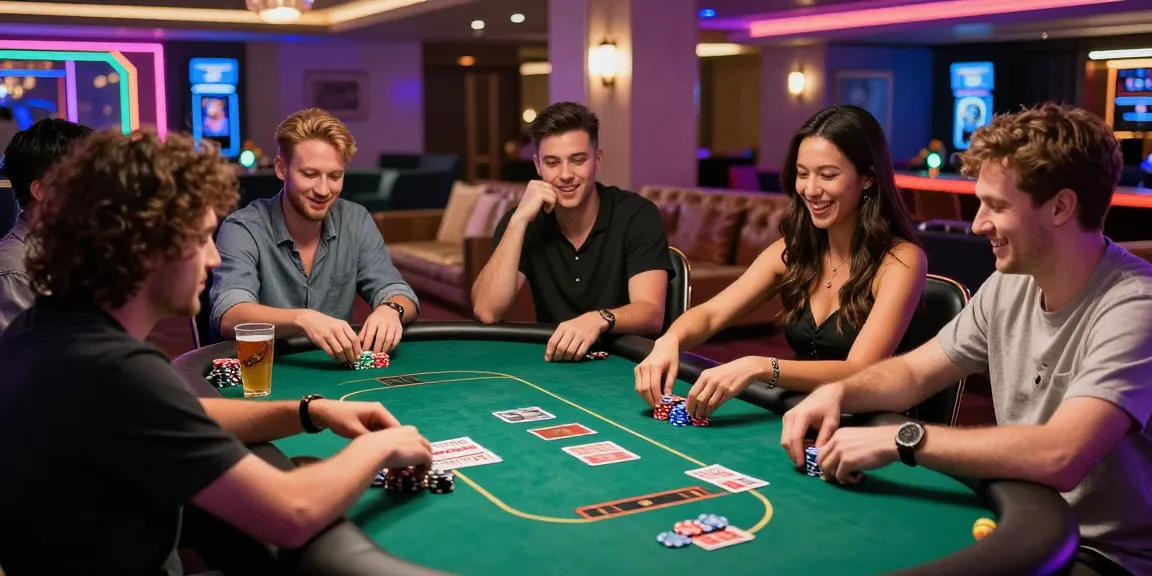 Group of players enjoying a lively game at a credit card casino, showcasing the excitement and festive atmosphere.