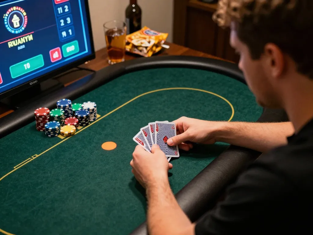 Engaging poker gameplay on 678vip showing player’s hand and betting chips highlighting action.