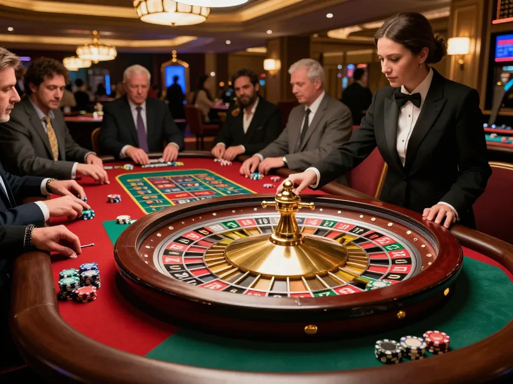 Experience the excitement of Nhà cái SV88 at a roulette table with players placing bets in a luxurious casino.