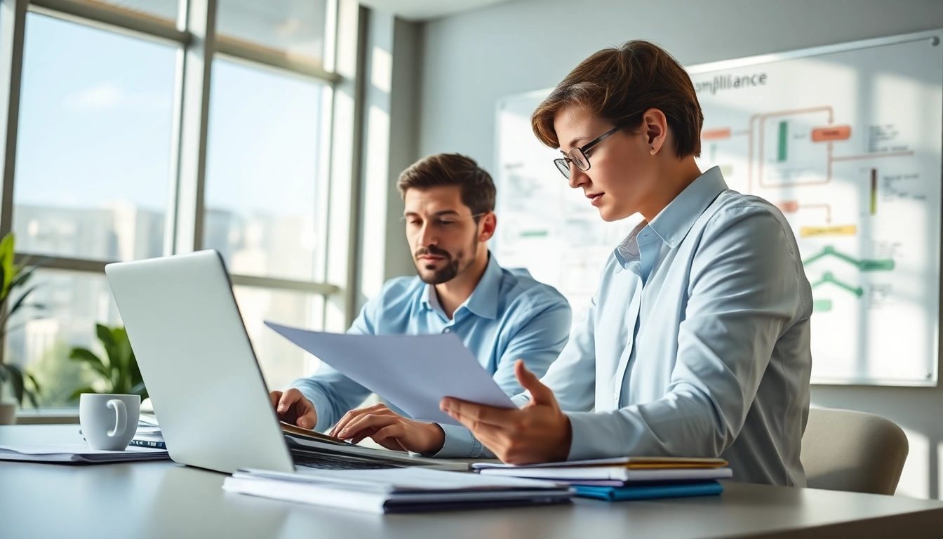 Analyzing FCPA/DCAA/Flowdown/ITAR/EAR compliance documents in a modern office.