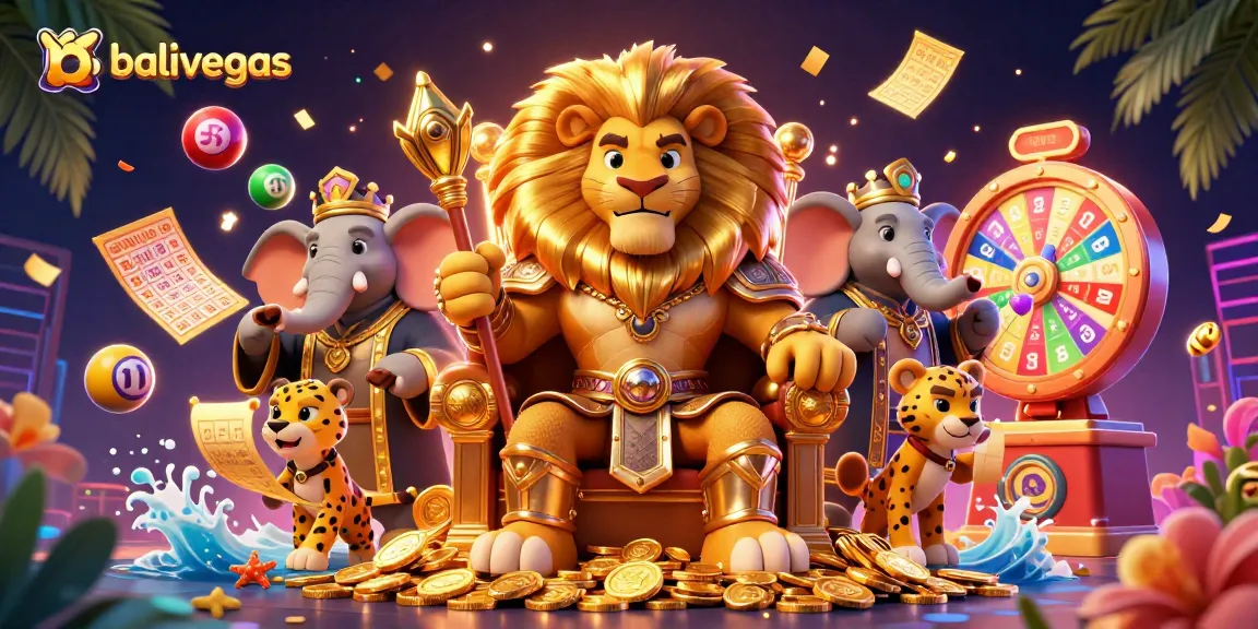 Bermain di balivegas dengan singa raja, gajah penasihat, dan cheetah kurir di latar kasino yang ceria.