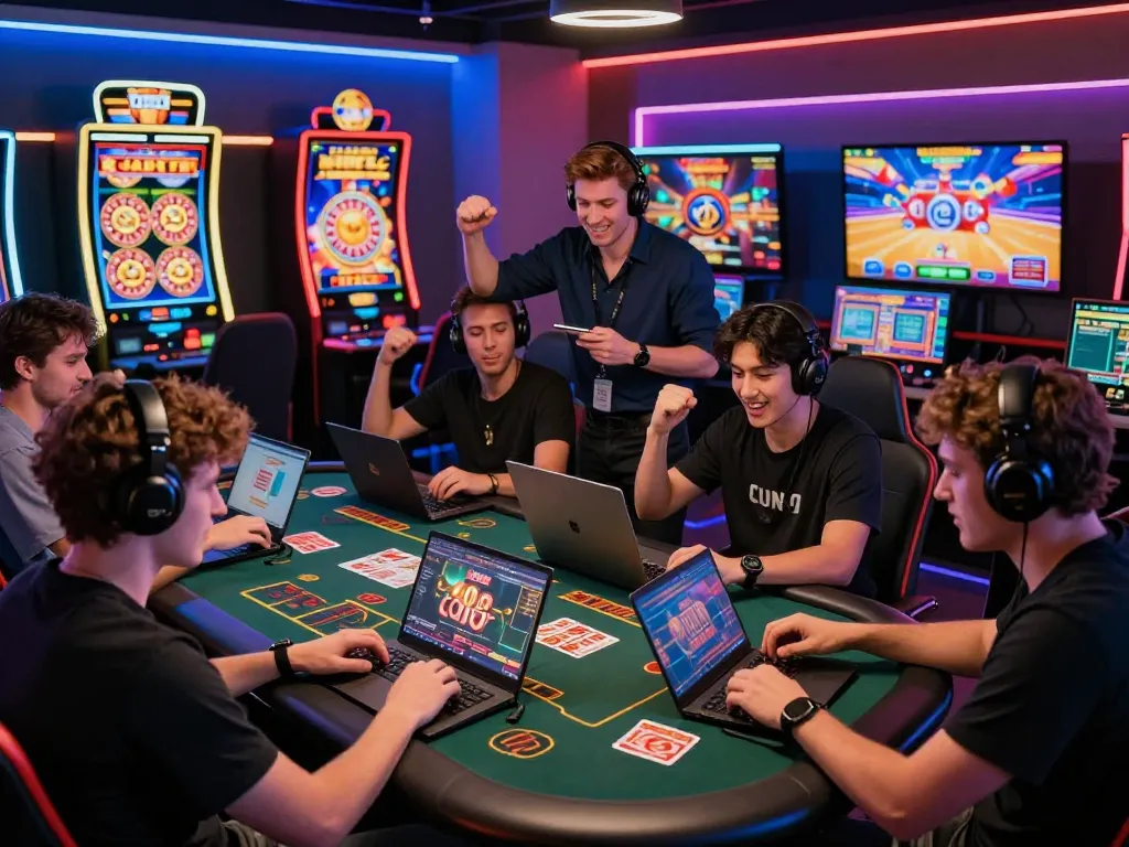 Exciting gaming atmosphere at VEGASSLOT77 with diverse players enjoying online casino games.