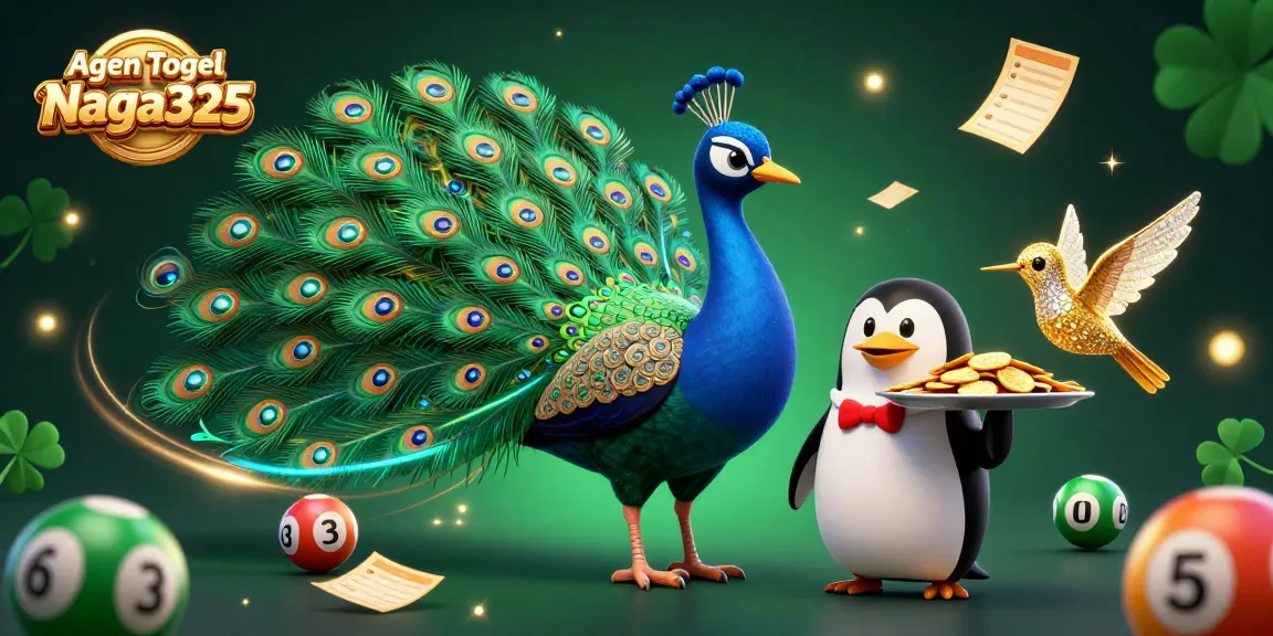 Agen Togel Naga325 showcases colorful lottery balls and betting slips in an engaging 3D casino illustration.