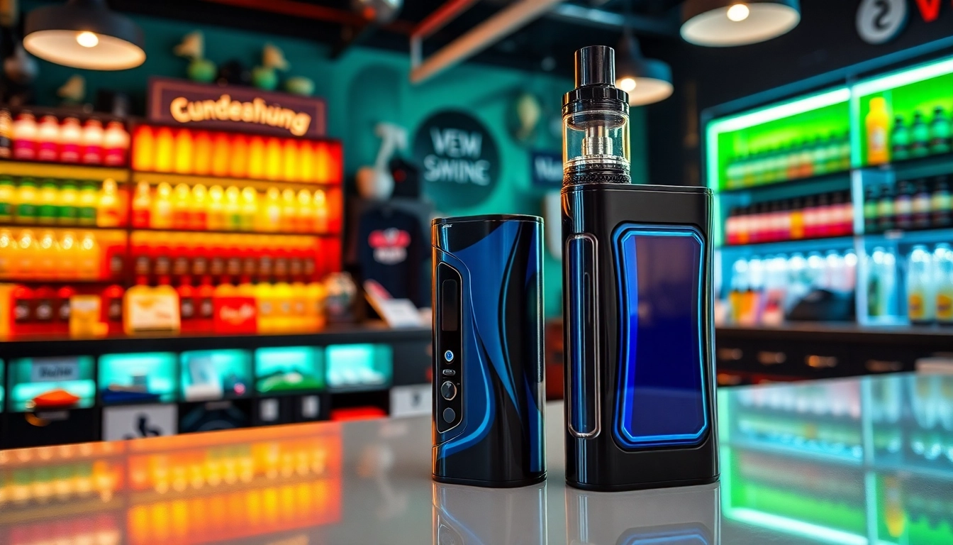 Oxva Gerät in einer modernen Vape-Shop Umgebung, die Vorzüge und Vielfalt der Produkte präsentiert.