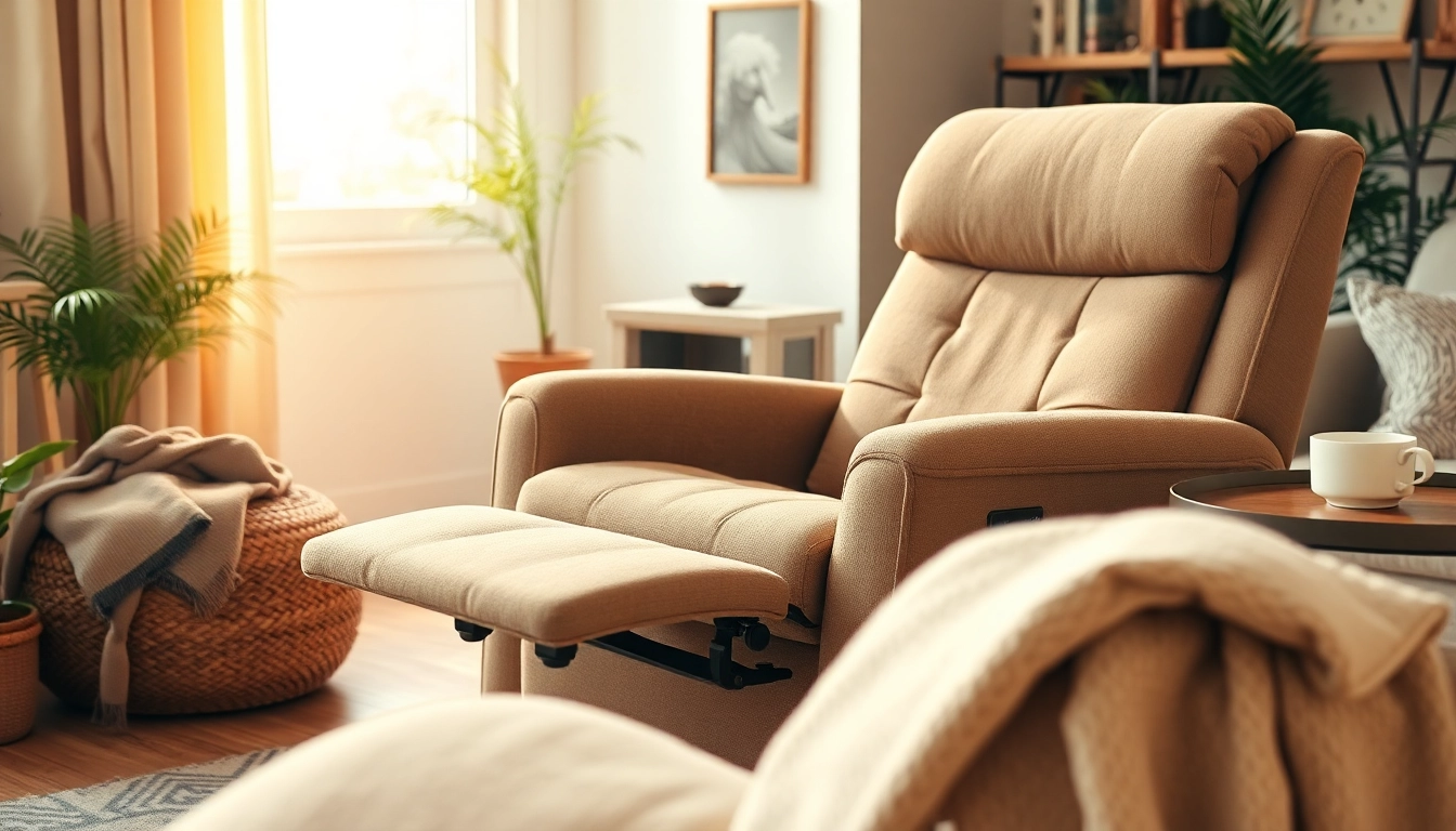 Comfortable lay flat lift chair in a cozy living room setting inviting relaxation.
