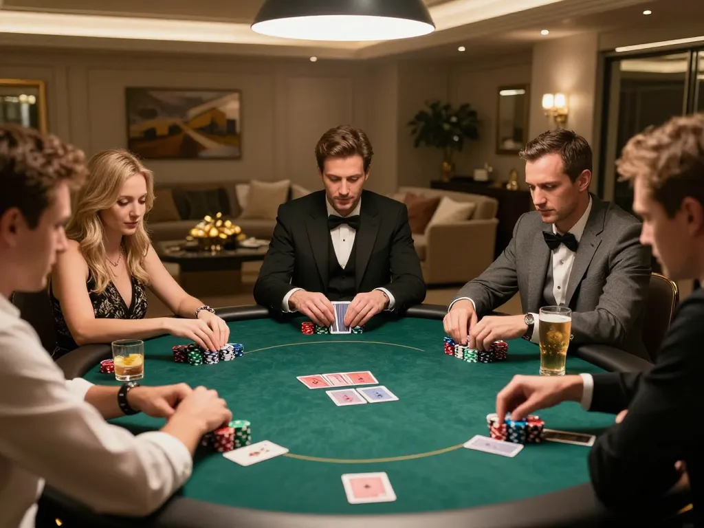 Engaging poker night with players analyzing their giường bệnh nhân strategies at a stylish table.
