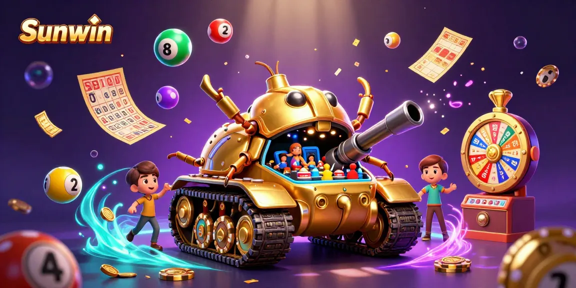 Experience exhilarating gaming adventures at Sunwin's mini casino within a golden beetle tank.