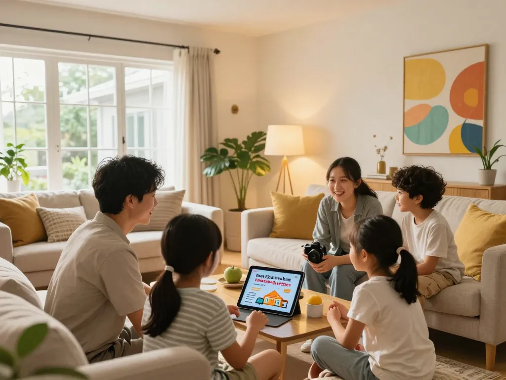 Sell my house fast for cash as family discusses offers in a bright living room.