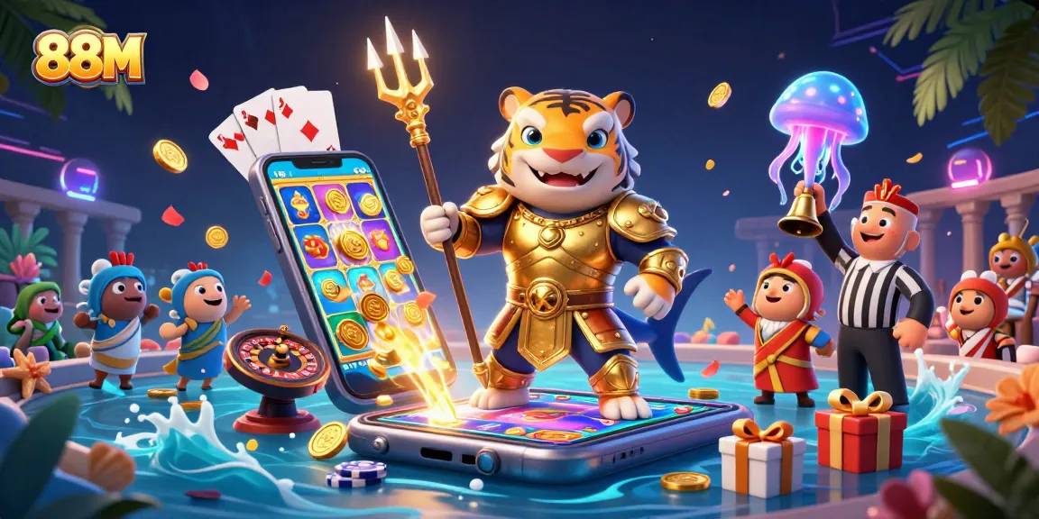 Experience the excitement of 88M through a vibrant underwater casino scene packed with dynamic gaming elements.