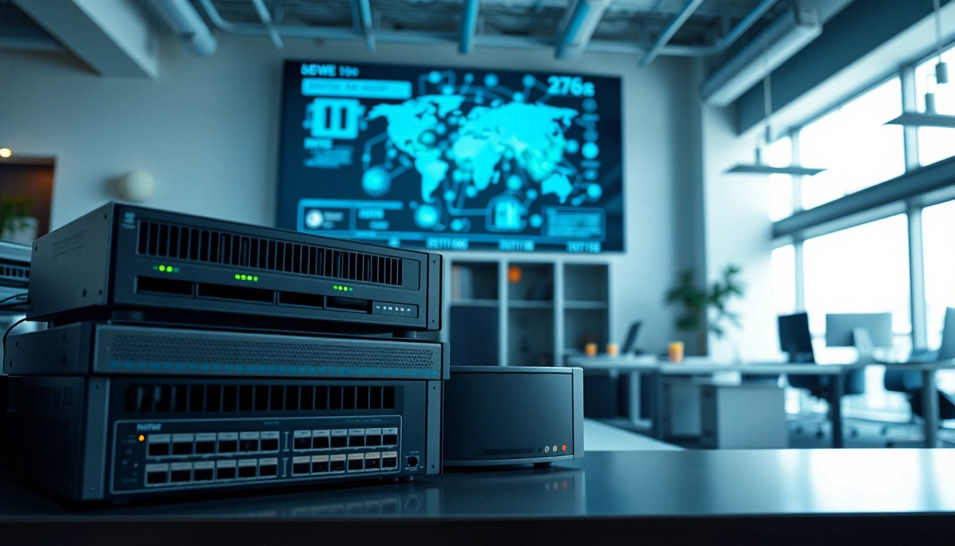 Explore network infrastructure components in a modern office setup highlighting connectivity and technology.
