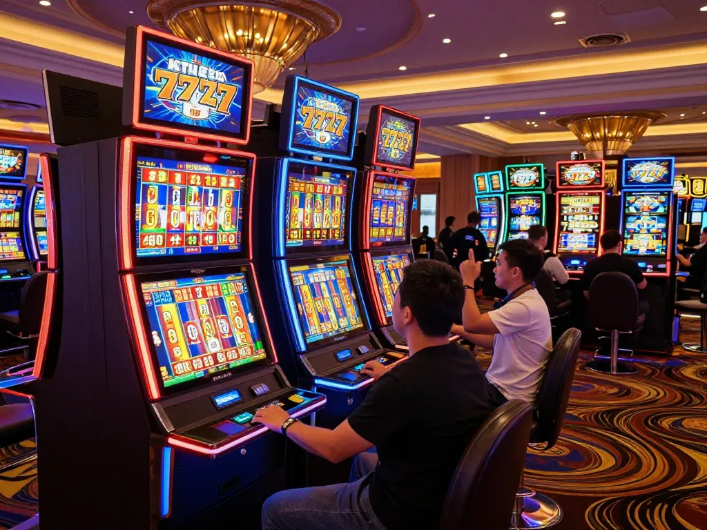 Engaging players experience excitement at slot777 machines in a vibrant casino