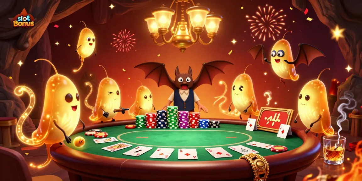 Experience a captivating slot bonus adventure in a dynamic cave casino with glowworms and poker action.