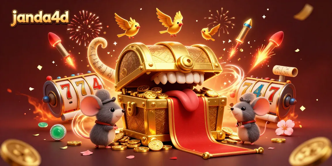 janda4d menarik pemain dengan simbol keberuntungan dan petasan kemerahan saat bermain slot