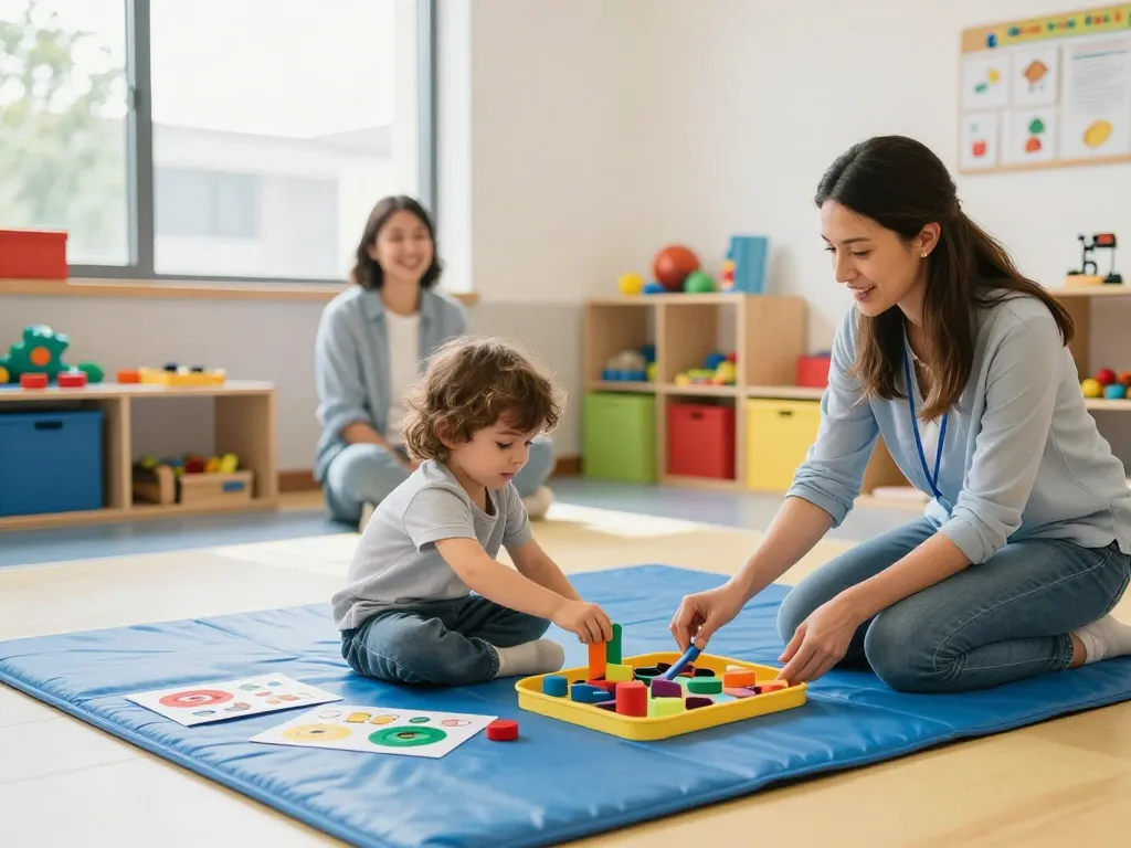 Engaging session at Advantage Therapy with therapists helping children grow through playful learning.