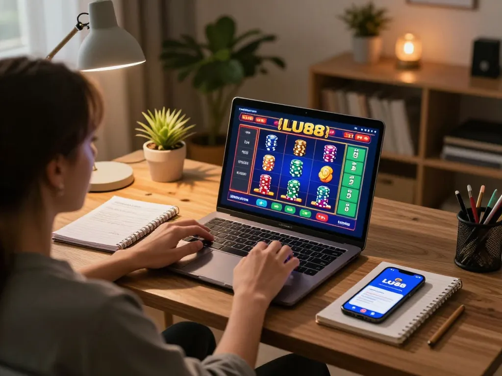 Engaging gameplay on LU88's online casino platform, showcasing colorful slots and strategies.