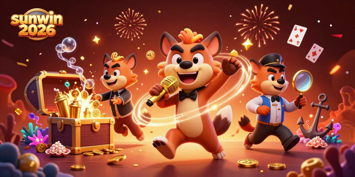 Join the fun at sunwin 2026 with lively hyena characters mixing drinks and performing comedy!