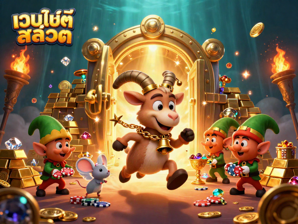 Spin the reels at เว็บไซต์สล็อต with festive characters stealing the spotlight in a dynamic casino scene.