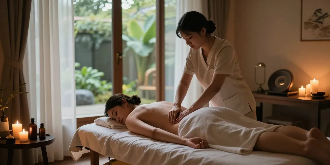 마사지 치료 중 편안한 분위기의 스파 내부 모습