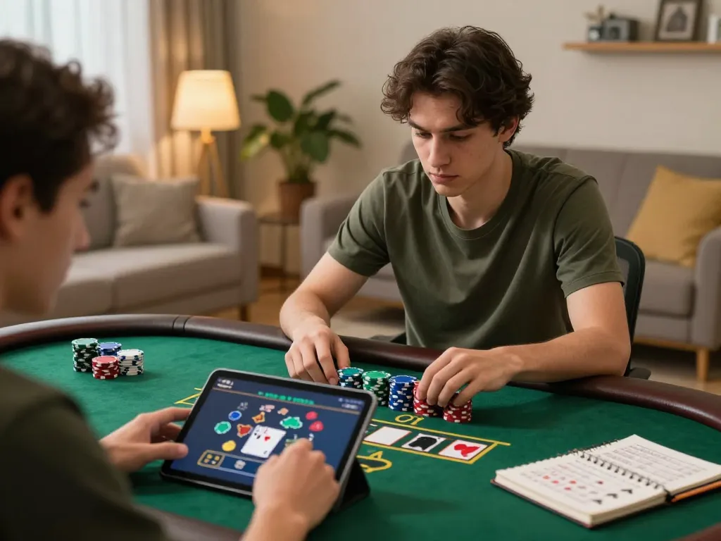 xx88 player strategizing at home while enjoying baccarat online game with tablet.