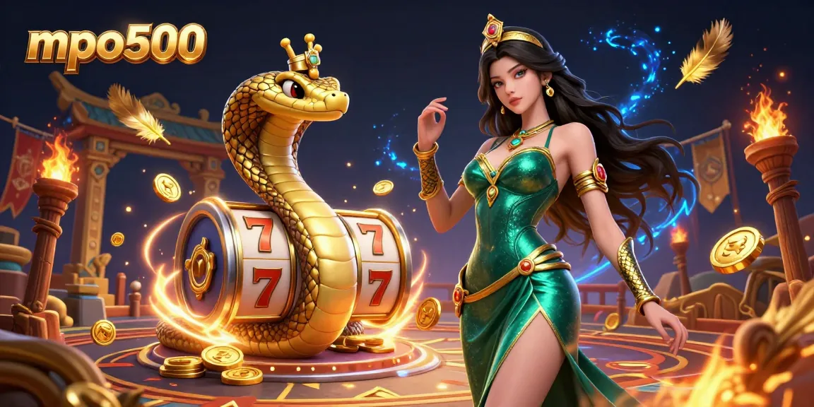 Engage with mpo500's thrilling slots experience in this vivid casino illustration.