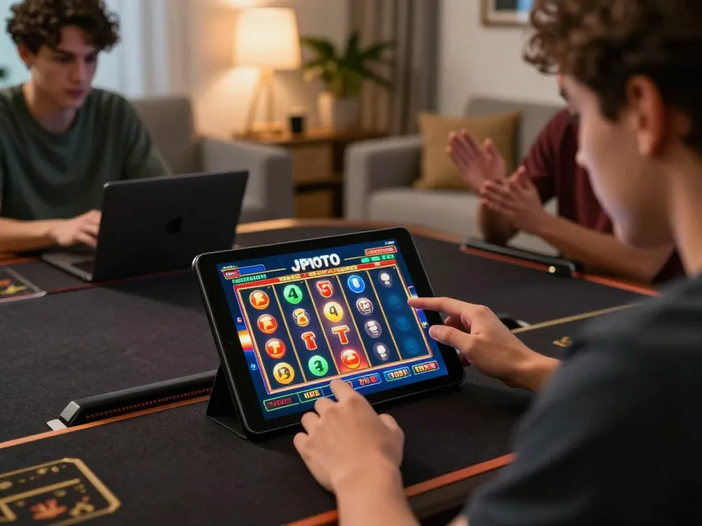 Playing JPTOTO online slots on a tablet in a cozy home setup for better odds.
