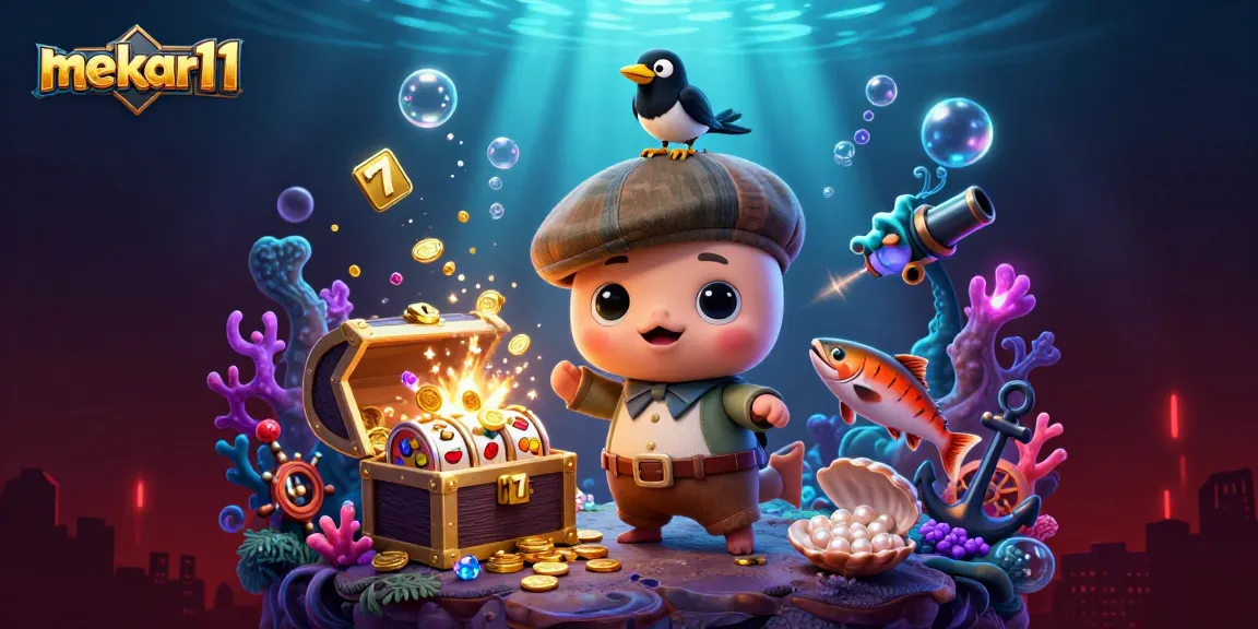 Win big with mekar11's thrilling slots featuring Nessie and friends in a playful underwater scene.