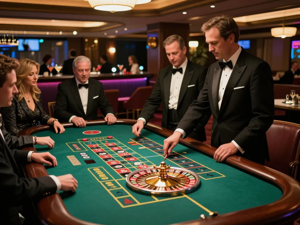Players at the public casino place bets at a roulette table, showcasing an exciting gaming moment.