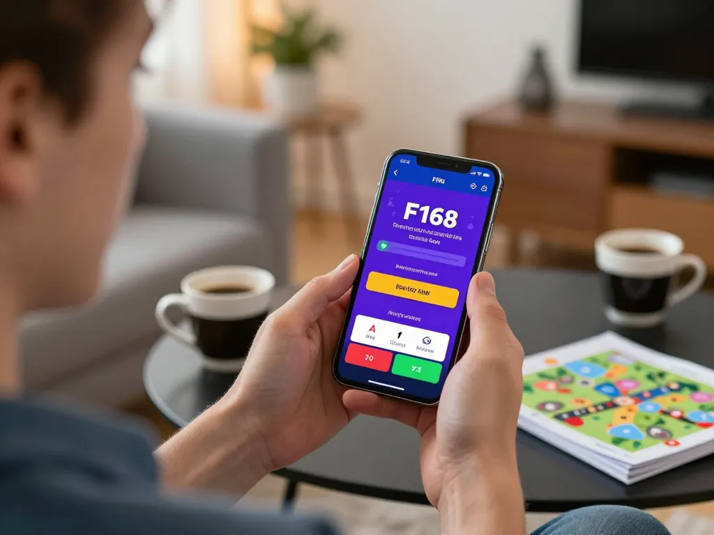 Engaging in F168 đăng nhập on mobile device in a cozy home setting for online gaming.