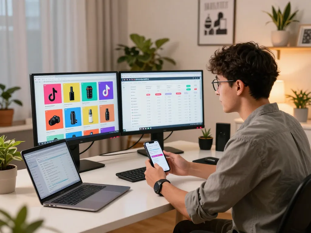 TikTok Shop Still Profitable - Young entrepreneur analyzing sales data in modern e-commerce workspace