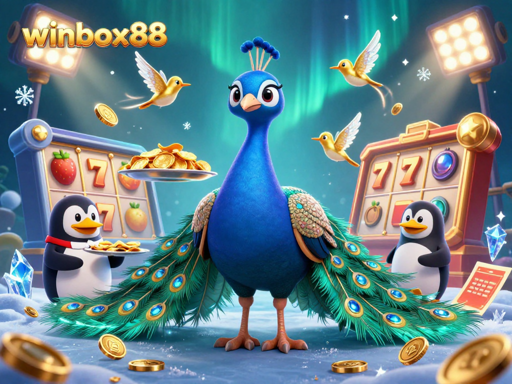 Experience the thrill of winbox88 with vibrant characters and dynamic gaming elements in a casino-themed illustration.