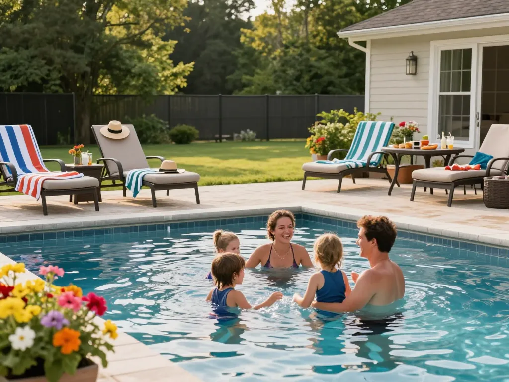 Dolphin Pool Services providing vibrant family enjoyment at a Virginia home poolside