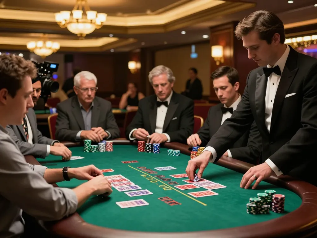 A high-stakes blackjack game at 88i casino, players strategizing over cards and chips.