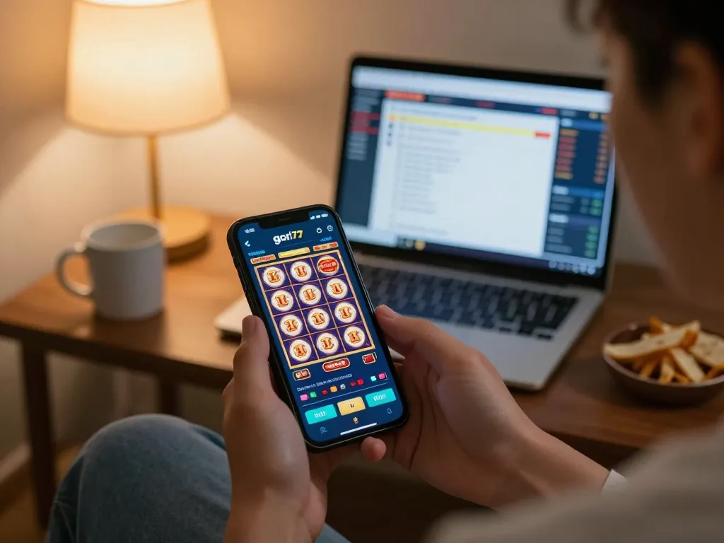 Player using gori77 mobile app for exciting online casino slots