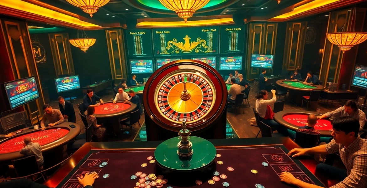 Engaging players enjoying games like roulette at Nhà cái MM88's vibrant casino.