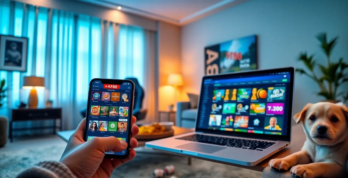 Engaging AF88 online betting experience displayed on smartphone and laptop in a cozy setting.