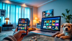 Engaging AF88 online betting experience displayed on smartphone and laptop in a cozy setting.