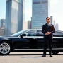 Experience premium Chauffeur Services near me with a luxury limousine and professional chauffeur in an urban setting.