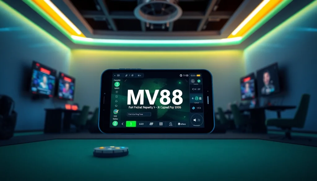 MV88 platform interface showcasing secure online transactions and 24/7 support.