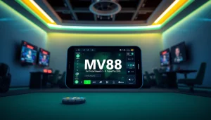 MV88 platform interface showcasing secure online transactions and 24/7 support.