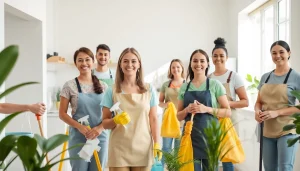 Enhance your home with a professional Cleaning Service, featuring a friendly team in action.