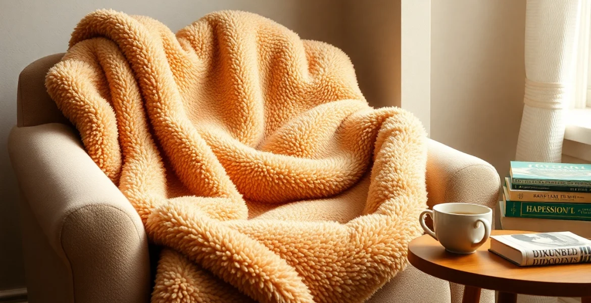 fleece stof op een comfortabele stoel met warme kleuren en zachte textuur