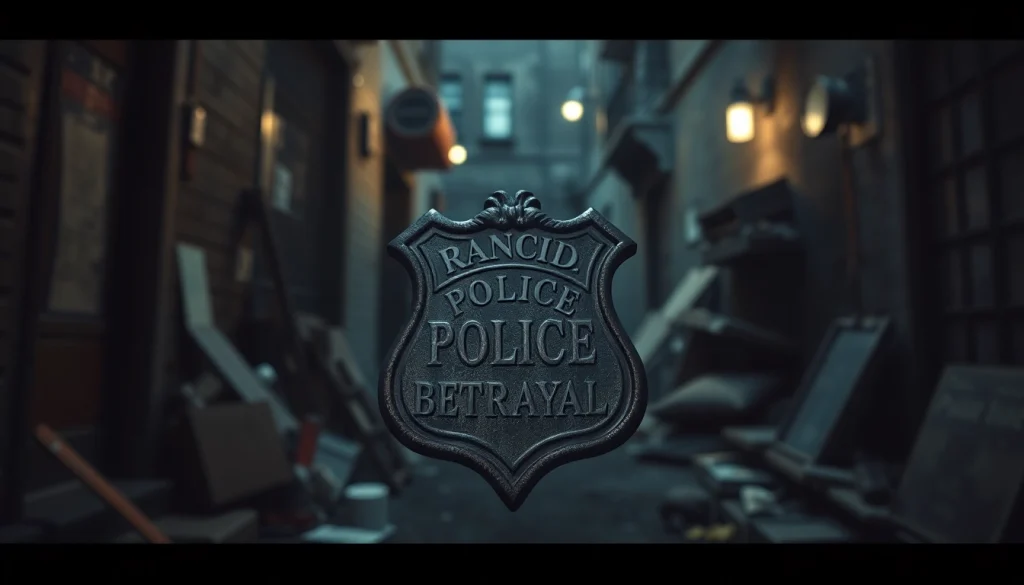 Unveiling the gripping narrative of Rancid Badges through a dramatic close-up of a weathered police badge.